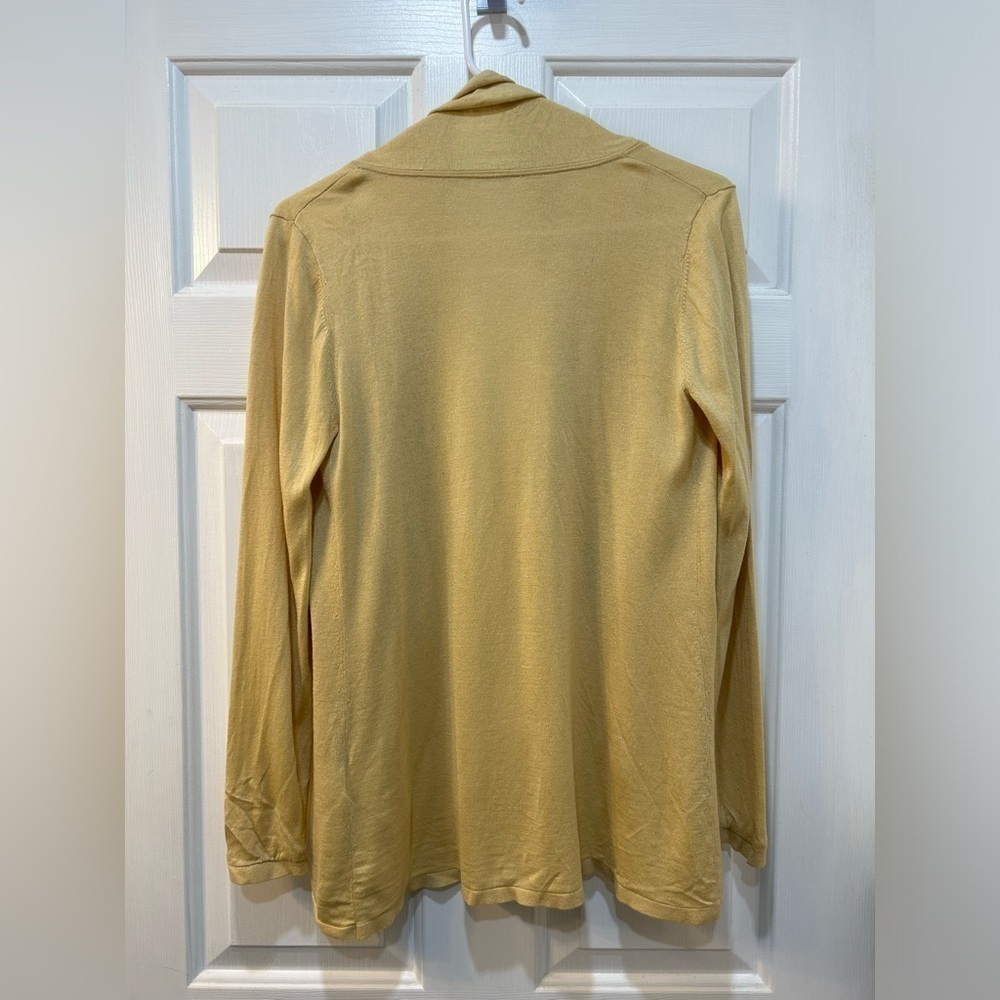Elie Tahari Silk Cashmere Blend Cardigan Golden Yellow Side Ruffle Preppy Hi Lo - Picture 4 of 8
